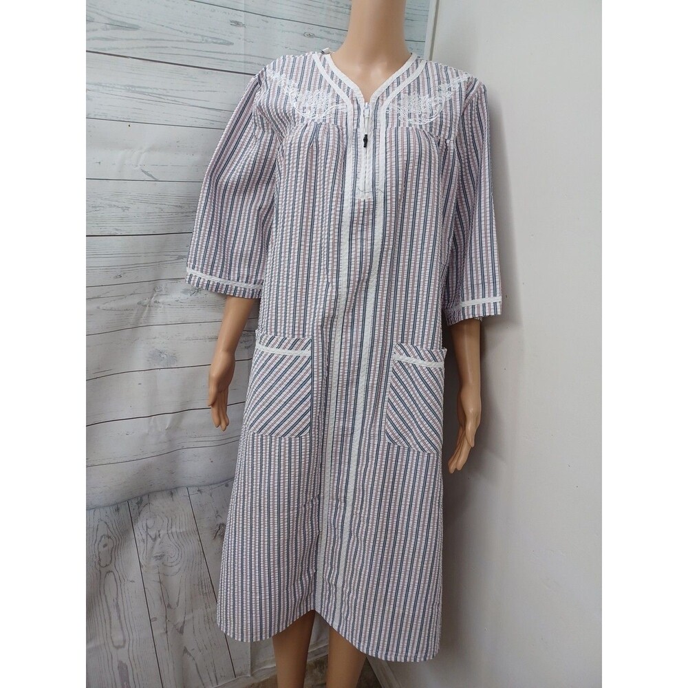 Silverts Adaptive Clothing Seersucker Robe Plaid Open Back Dress Housecoat Sz L